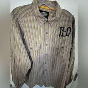 Harley-Davidson XL Striped Button Down Shirt HD Logo Embroidered Biker Style